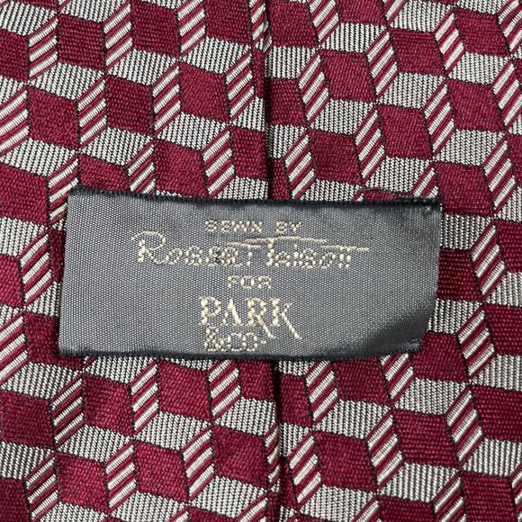 Robert Talbott for Park & Co. Tie 4"X57" Red Geometric AOP Hand Sewn Silk USA - Picture 5 of 10